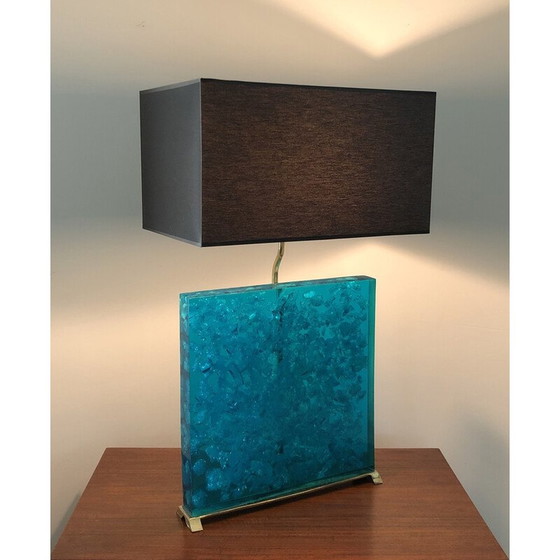 Image 1 of Pair of vintage turquoise fractal resin lamps, 1980