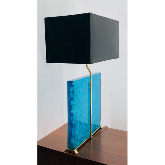 Image 1 of Pair of vintage turquoise fractal resin lamps, 1980