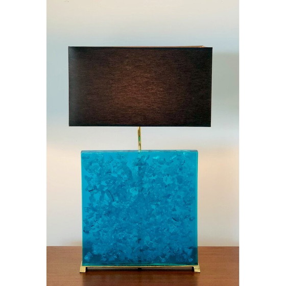 Image 1 of Pair of vintage turquoise fractal resin lamps, 1980