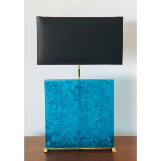 Image 1 of Pair of vintage turquoise fractal resin lamps, 1980
