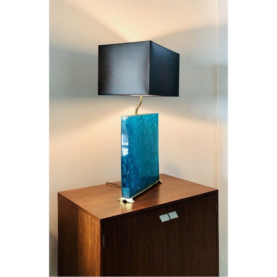 Image 1 of Pair of vintage turquoise fractal resin lamps, 1980