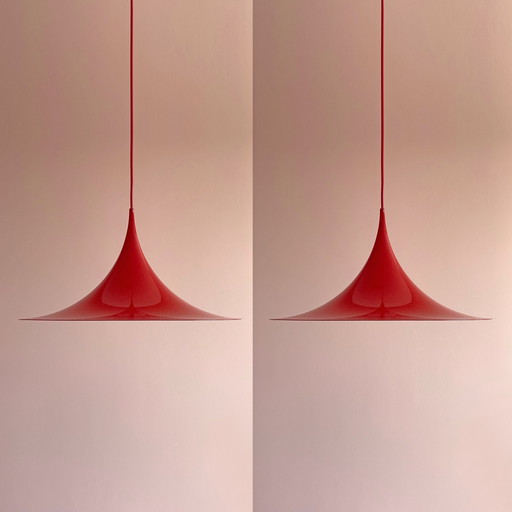 2X Fog & Mørup Red Semi Pendant Lamps By Bonderup & Thorup, 1960S