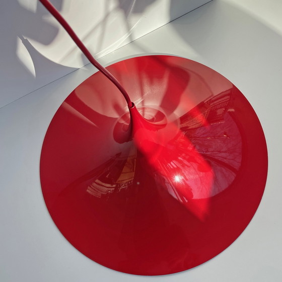 Image 1 of 2X Fog & Mørup Red Semi Pendant Lamps By Bonderup & Thorup, 1960S
