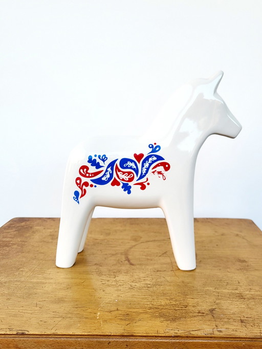 Vintage Ikea Ceramic Dala Horse, Blue & Red Design, 1990s, Sweden