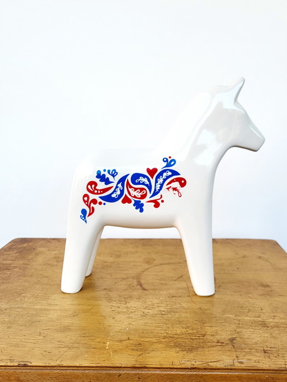 Image 1 of Vintage Ikea Ceramic Dala Horse, Blue & Red Design, 1990s, Sweden