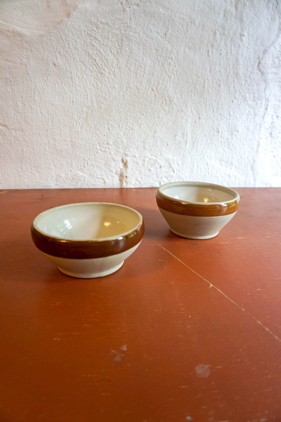 Image 1 of 2 X Small Brown Striped Sandstone Grès French Gein Ceramic Bowls