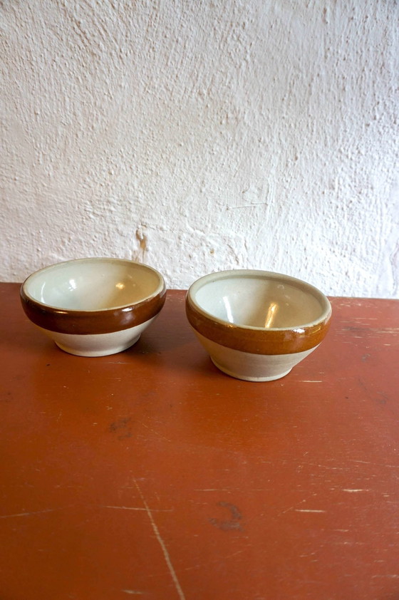 Image 1 of 2 X Small Brown Striped Sandstone Grès French Gein Ceramic Bowls