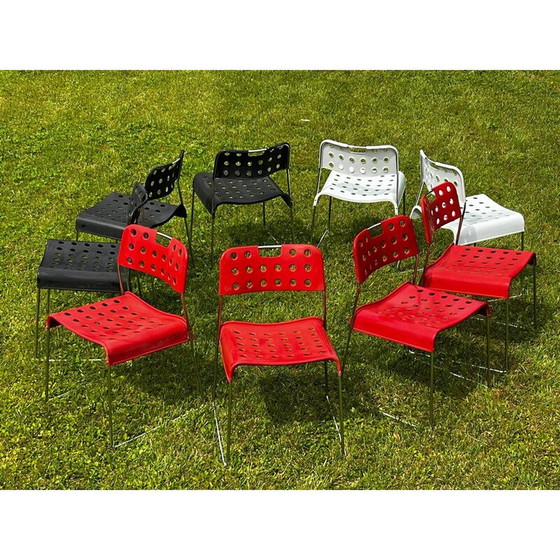 Image 1 of Set of 9 vintage Omstak chairs in lacquered metal and chromed steel by Rodney Kinsman for Bieffeplast, Italy 1960