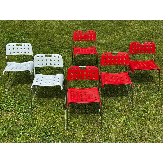Image 1 of Set of 9 vintage Omstak chairs in lacquered metal and chromed steel by Rodney Kinsman for Bieffeplast, Italy 1960