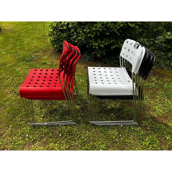 Image 1 of Set of 9 vintage Omstak chairs in lacquered metal and chromed steel by Rodney Kinsman for Bieffeplast, Italy 1960