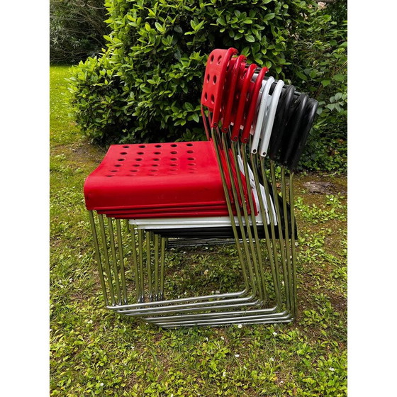 Image 1 of Set of 9 vintage Omstak chairs in lacquered metal and chromed steel by Rodney Kinsman for Bieffeplast, Italy 1960