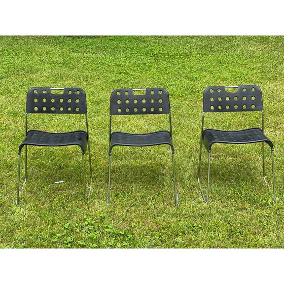 Image 1 of Set of 9 vintage Omstak chairs in lacquered metal and chromed steel by Rodney Kinsman for Bieffeplast, Italy 1960