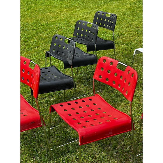 Image 1 of Set of 9 vintage Omstak chairs in lacquered metal and chromed steel by Rodney Kinsman for Bieffeplast, Italy 1960