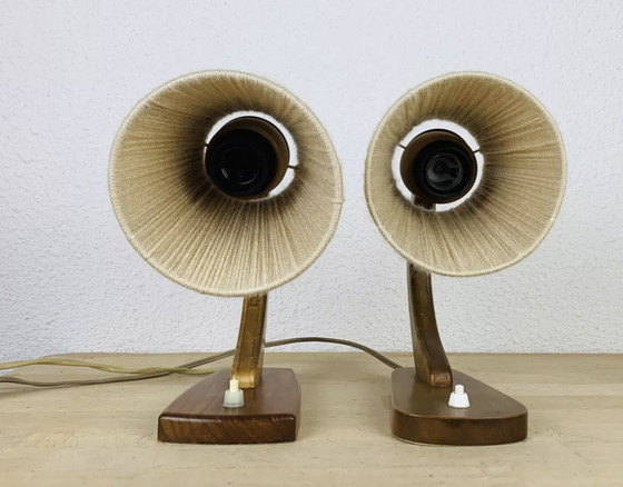 Image 1 of Pair Of Art Deco Curved Wood And Wool Lamps