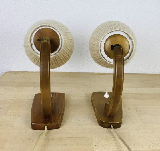 Image 1 of Pair Of Art Deco Curved Wood And Wool Lamps