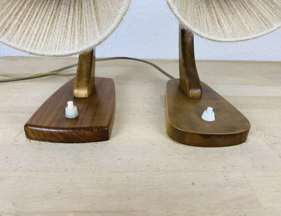 Image 1 of Pair Of Art Deco Curved Wood And Wool Lamps