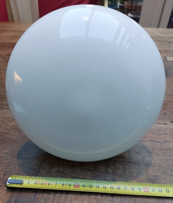 Image 1 of White Milk Glass Art Deco Design 1970s Ceiling Lamp Incl. Metal Suspension