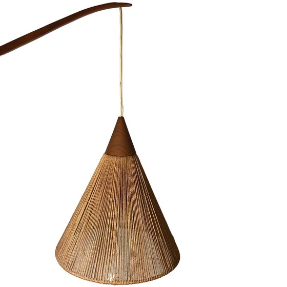 Image 1 of 2x Teak Sisal And Brass Arc Swing Wall Lamps