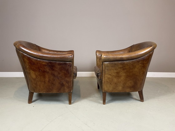 Image 1 of 2x poltrone club in pelle di pecora Nico v Oorschot vintage