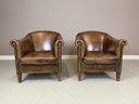 2x Sheepskin leather club chairs Nico v Oorschot vintage