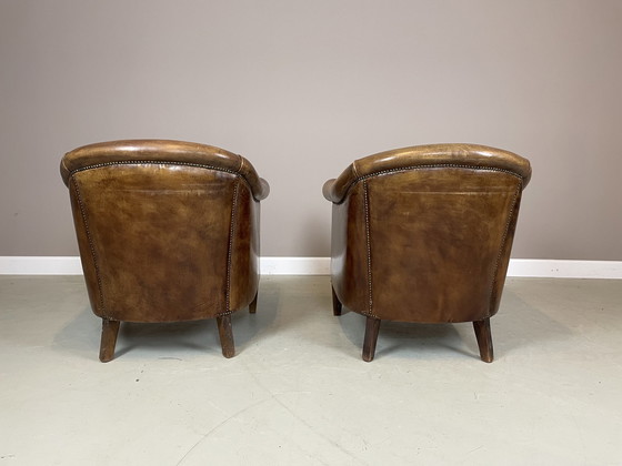 Image 1 of 2x Fauteuils club en peau de mouton Nico v Oorschot vintage