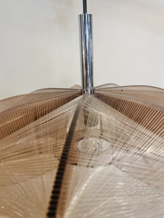 Image 1 of Paul Secon Vintage Hanging Lamp, Taupe Plexiglas And Nylon