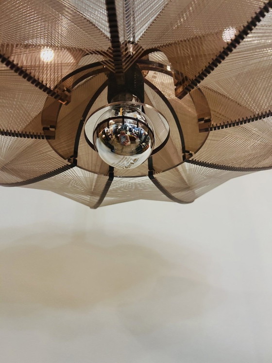 Image 1 of Paul Secon Vintage Hanging Lamp, Taupe Plexiglas And Nylon