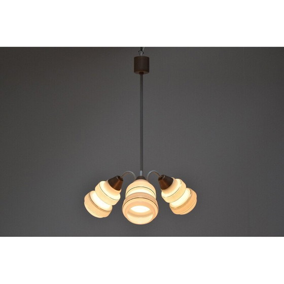 Image 1 of Lampadario vintage in vetro e metallo laccato, Cecoslovacchia 1970