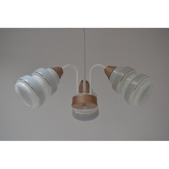 Image 1 of Lampadario vintage in vetro e metallo laccato, Cecoslovacchia 1970