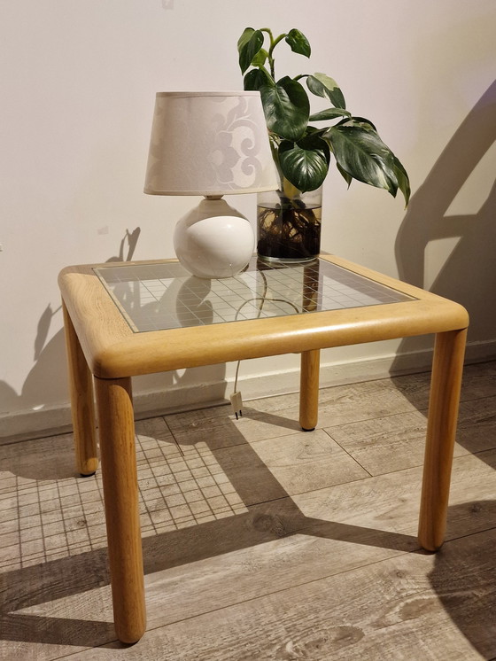 Image 1 of Vintage Side Table Oak Glass