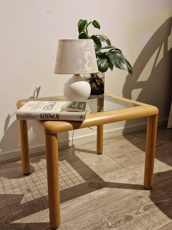 Image 1 of Vintage Side Table Oak Glass