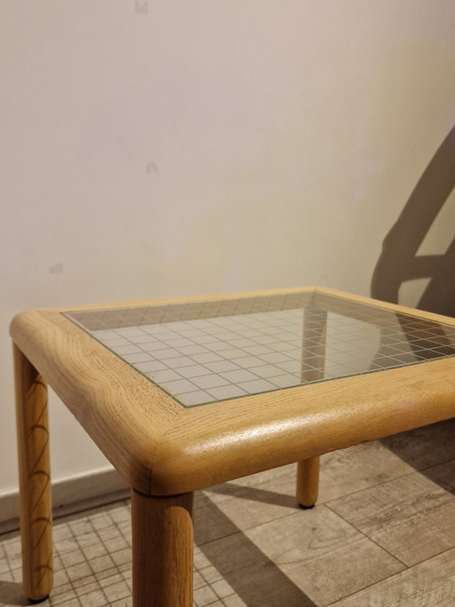 Tavolino vintage in rovere e vetro