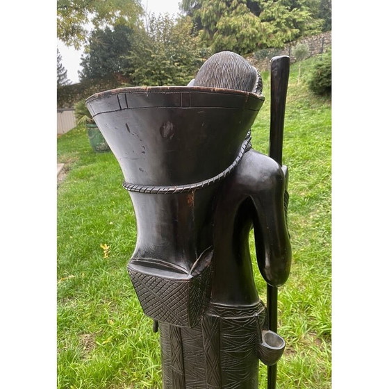 Image 1 of Vintage wooden sculpture of a young woman and her dog, Philippines 1950