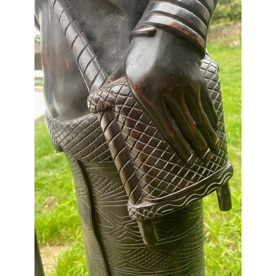 Image 1 of Vintage wooden sculpture of a young woman and her dog, Philippines 1950