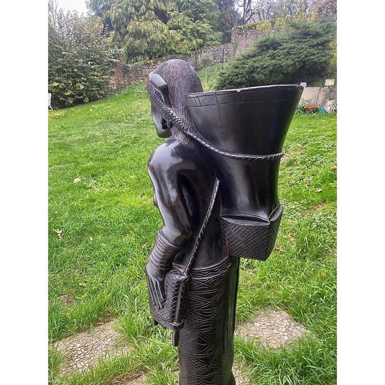 Image 1 of Vintage wooden sculpture of a young woman and her dog, Philippines 1950