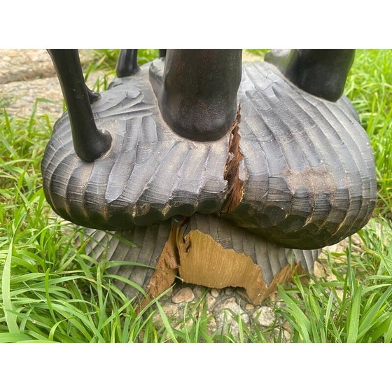 Image 1 of Vintage wooden sculpture of a young woman and her dog, Philippines 1950
