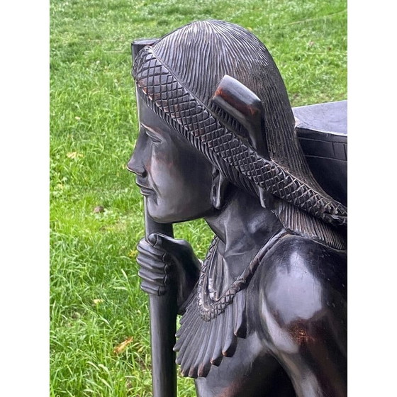 Image 1 of Vintage wooden sculpture of a young woman and her dog, Philippines 1950