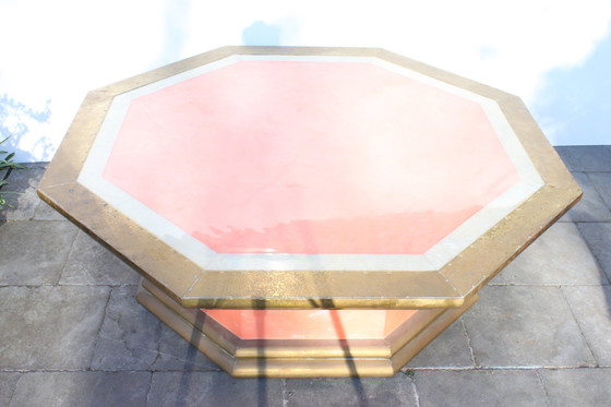 Image 1 of Brass & Pink Faux-Pearl Table by Rodolfo Dubarry, Marbella 1970s