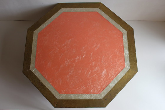 Image 1 of Brass & Pink Faux-Pearl Table by Rodolfo Dubarry, Marbella 1970s