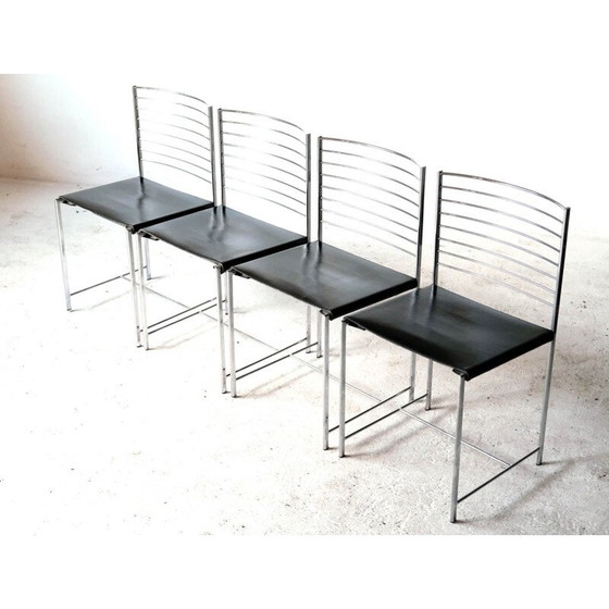 Image 1 of Set of 4 vintage chrome and leather chairs by Cidue, Italy 1970s