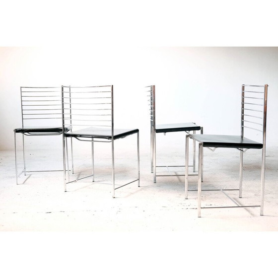 Image 1 of Set of 4 vintage chrome and leather chairs by Cidue, Italy 1970s