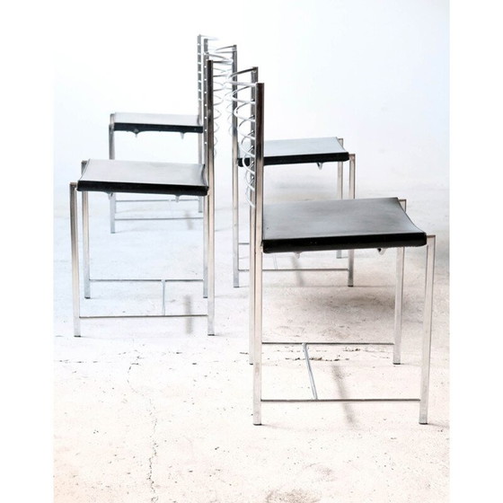 Image 1 of Set of 4 vintage chrome and leather chairs by Cidue, Italy 1970s