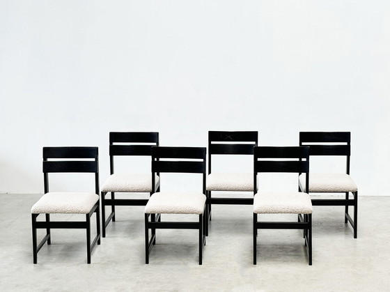 Image 1 of set of six brutalist Belgian dining chairs