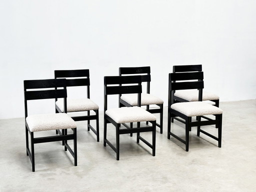 ensemble de six chaises de salle à manger belges brutalistes