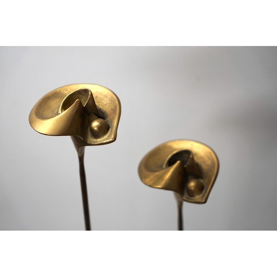 Image 1 of Pair of vintage bronze candlesticks with floral motif, Germany 1960