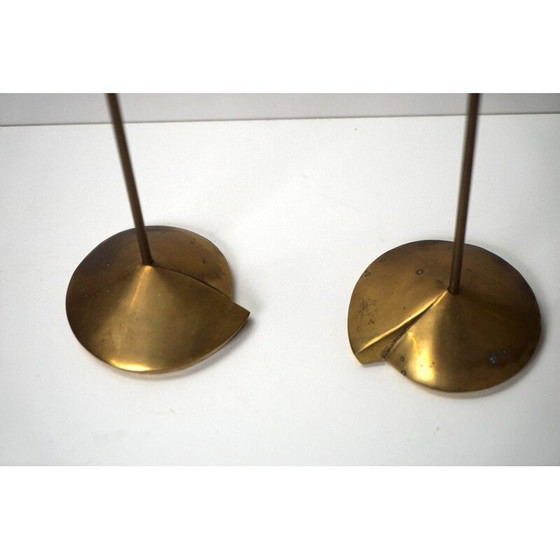 Image 1 of Pair of vintage bronze candlesticks with floral motif, Germany 1960