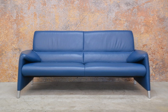 Image 1 of Blue Leather Leolux Felizia Design Sofa