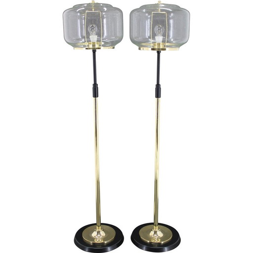 Pair of vintage glass and brass floor lamps by Kamenicky Senov, Czechoslovakia 1970
