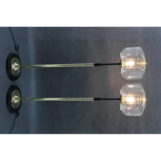 Image 1 of Pair of vintage glass and brass floor lamps by Kamenicky Senov, Czechoslovakia 1970