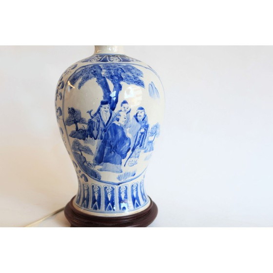 Image 1 of Vintage blue and white porcelain table lamp